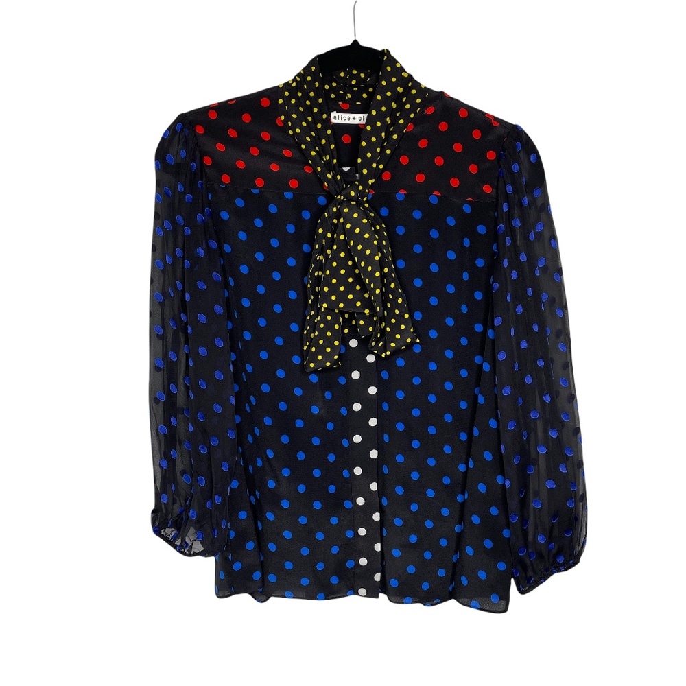 Alice + Olivia jeannie polka dot bow tie blouse